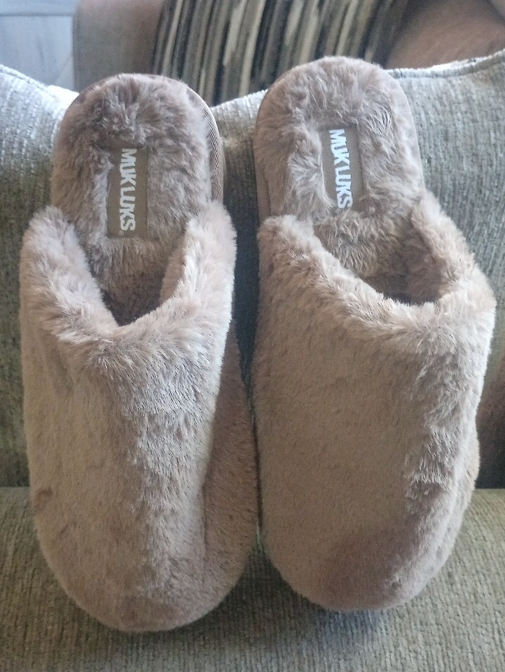 Muk Luks Women's Plush Slip-On Slippers in Brown